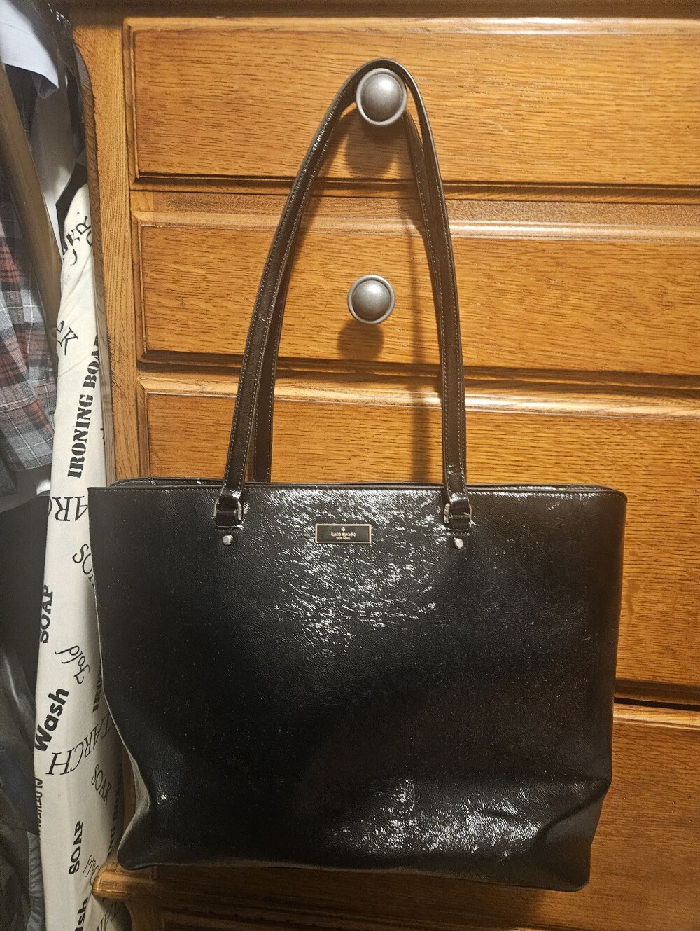 kate spade Black Patent Leather Tote with Black Straps